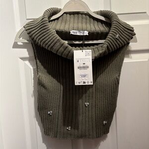 Zara Dark Olive Cowl Neck Sweater